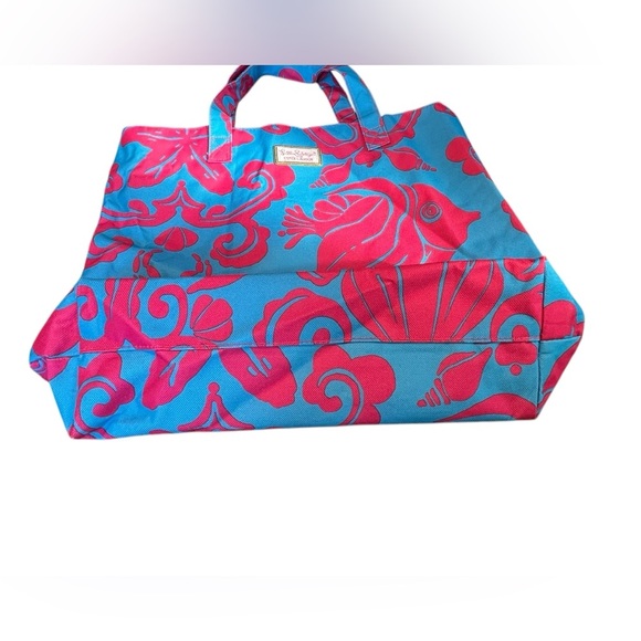 Lilly Pulitzer for Estée Lauder Canvas Tote Pink and Blue fish/ crab vacation - Picture 3 of 12
